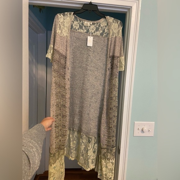 FASHION Apparel Lace Embellished Long Cardigan - Picture 1 of 6